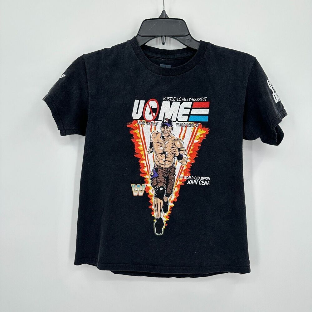 John Cena Hustle Loyalty Respect T-shirt Kids Medium Black WWE Streetwear Grunge